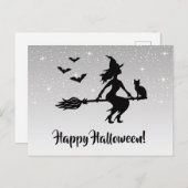ブロムの銀の灰色と黒のハロウィーンの魔女 ポストカード (正面/裏面)