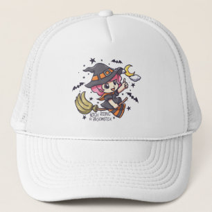 ブロムスティックに乗ったかわいい魔女 キャップ
