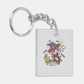 ブロムスティックに乗ったかわいい魔女 キーホルダー (正面左)