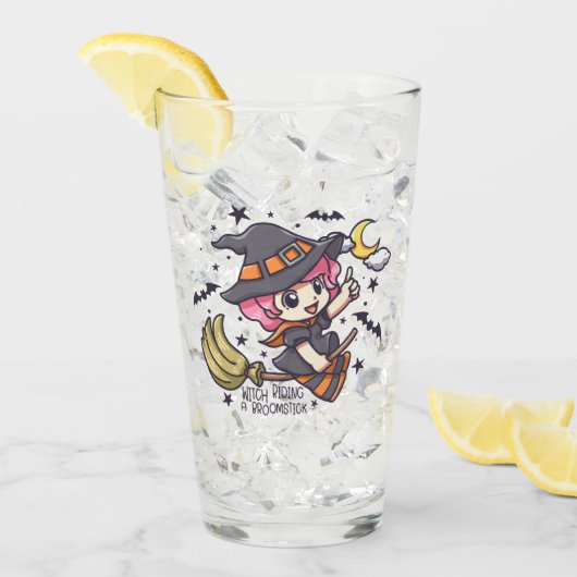 ブロムスティックに乗ったかわいい魔女 タンブラーグラス (アイス正面)