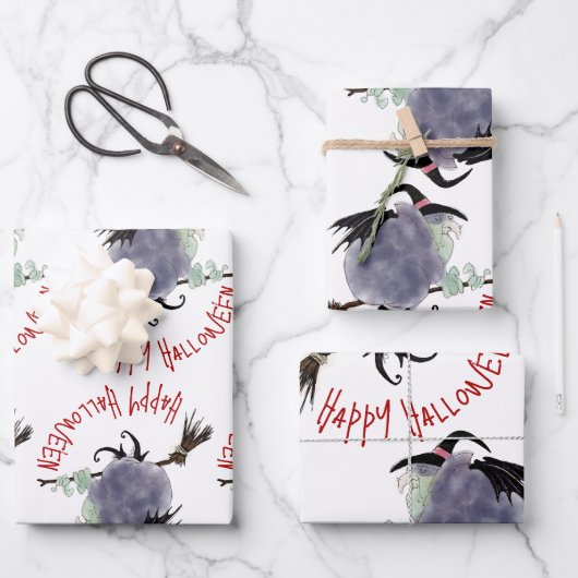 ブロムスティックの可愛い魔女ハロウィーン3xWPS ラッピングペーパーシート (正面)