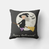 ブロムスティックの可愛飛んでいるいハロウィーンの魔女 クッション (裏面)