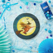 ブロムスティックムーン上のハロウィーンの魔女 ペーパープレート (パーティー)