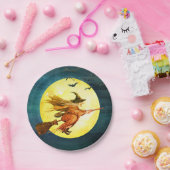 ブロムスティックムーン上のハロウィーンの魔女 ペーパープレート (パーティー)