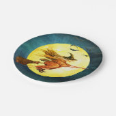 ブロムスティックムーン上のハロウィーンの魔女 ペーパープレート (アングル)