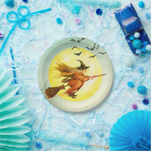 ブロムスティック上のハロウィーンの魔女 ペーパープレート (パーティー)