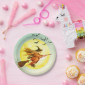 ブロムスティック上のハロウィーンの魔女 ペーパープレート (パーティー)