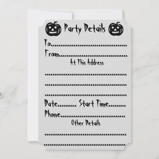ブロムスティック上の不気味な魔女ハローウィンパーティ 招待状 (裏面)