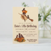 ブロムスティック誕生日パーティーでかわいい魔女 招待状 (スタンド正面)