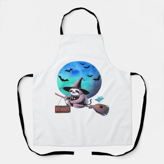 ブロムハロウィンの可愛い飛んでいる魔女ナマケモノに注意 エプロン (正面)