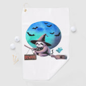 ブロムハロウィンの可愛い飛んでいる魔女ナマケモノに注意 ゴルフタオル (インサイチュ)