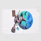 ブロムハロウィンの可愛い飛んでいる魔女ナマケモノに注意 ゴルフタオル (横)