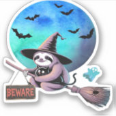 ブロムハロウィンの可愛い飛んでいる魔女ナマケモノに注意 シール (正面)