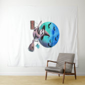 ブロムハロウィンの可愛い飛んでいる魔女ナマケモノに注意 タペストリー (インサイチュ(横))