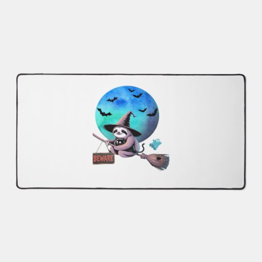 ブロムハロウィンの可愛い飛んでいる魔女ナマケモノに注意 デスクマット (正面)