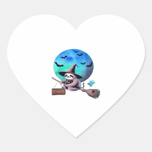 ブロムハロウィンの可愛い飛んでいる魔女ナマケモノに注意 ハートシール (正面)