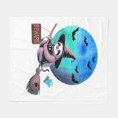 ブロムハロウィンの可愛い飛んでいる魔女ナマケモノに注意 フリースブランケット (正面(横))