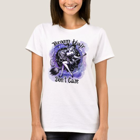 ブロムヘア気におもしろいハロウィーンウィッチ Tシャツ (正面)