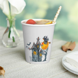 ブロム飛んでいるに魔女を&ハウス幽霊のよく出るハロウィーン 紙コップ