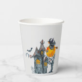 ブロム飛んでいるに魔女を&ハウス幽霊のよく出るハロウィーン 紙コップ (裏面)