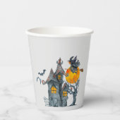 ブロム飛んでいるに魔女を&ハウス幽霊のよく出るハロウィーン 紙コップ (正面)