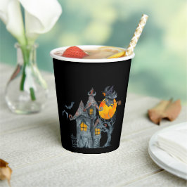 ブロム飛んでいるに魔女を&ハウス幽霊のよく出るハロウィーン 紙コップ