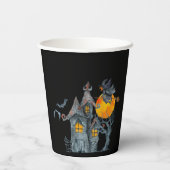 ブロム飛んでいるに魔女を&ハウス幽霊のよく出るハロウィーン 紙コップ (裏面)
