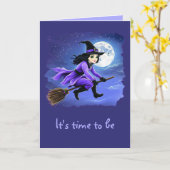 ブロム飛んでいるの魔女 – Wicca Halloween 1 カード (黄色い花)