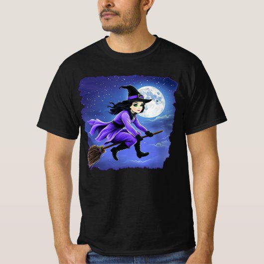 ブロム飛んでいるの魔女 – Wicca Halloween 1 Tシャツ (正面)