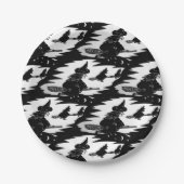 ブロム飛んでいるスティックの不気味な魔女ハロウィーン ペーパープレート (正面)