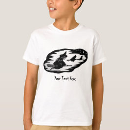 ブロム飛んでいるスティックの不気味な魔女ハロウィーン Tシャツ