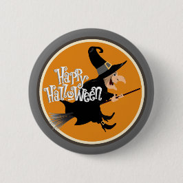 ブロム飛んでいるハロウィーンの魔女 缶バッジ