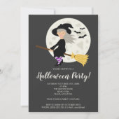 ブロム飛んでいるハローウィンパーティの可愛い魔女 招待状 (正面)