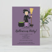 ブロム飛んでいるハローウィンパーティの可愛い魔女 招待状 (スタンド正面)