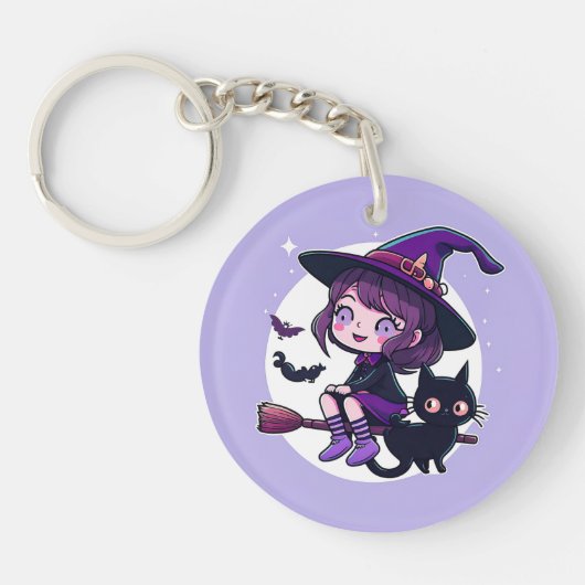 ブロム黒猫こうもりムーンのかわいい魔女 | キーホルダー (正面)