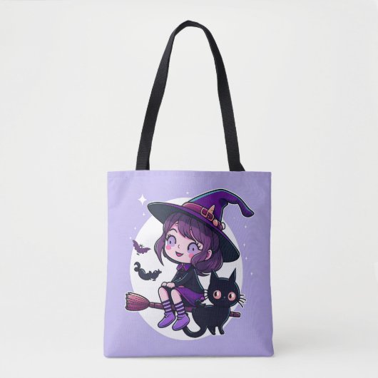 ブロム黒猫こうもりムーンのかわいい魔女 | トートバッグ (正面)