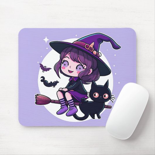 ブロム黒猫こうもりムーンのかわいい魔女 | マウスパッド (マウス)