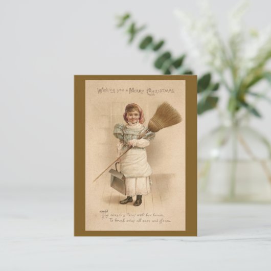 ブロム・オールド・クリスマスを持つ家ファッションド政婦 シーズンポストカード (スタンド正面)