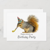 ブロワー誕生日パーティーの招待状を持つリス 招待状 (正面/裏面)
