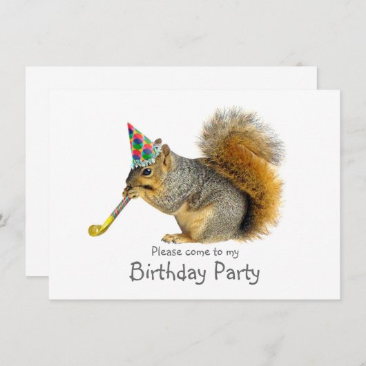 ブロワー誕生日パーティーの招待状を持つリス 招待状 (正面/裏面)