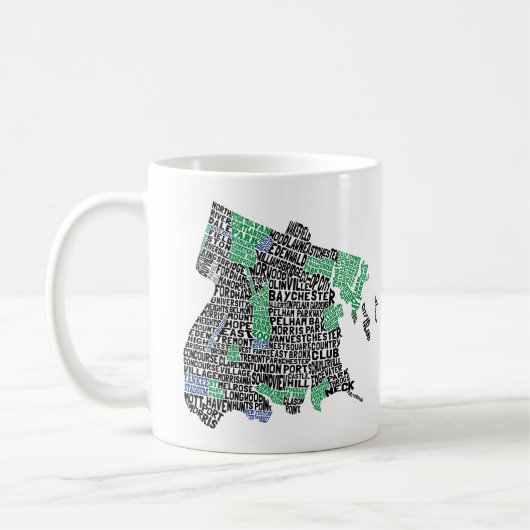 ブロンクスニューヨークシティのタイポグラフィの地図のマグ コーヒーマグカップ (左)