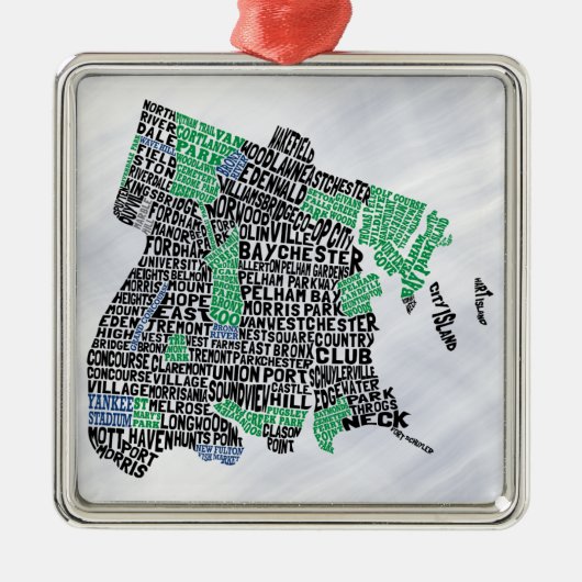 ブロンクスニューヨークシティのタイポグラフィの地図 メタルオーナメント (正面)