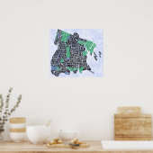 ブロンクスニューヨークシティタイポグラフィの地図 ポスター (キッチン)