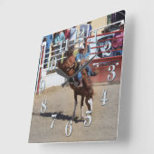 ブロンコおよびロデオのカウボーイの時計をBareback強く反対すること スクエア壁時計 (傾斜)