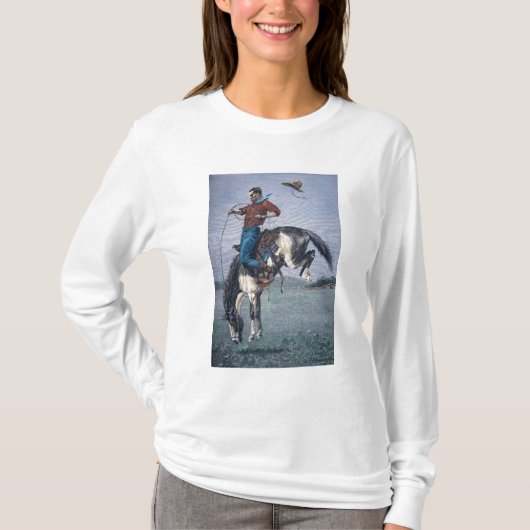 ブロンコ破壊者(着色された版木、銅版、版画) Tシャツ (正面)