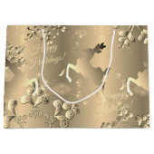 ブロンジーのトナカイと雪片あなたのグリーティングラージ ラージペーパーバッグ (正面)