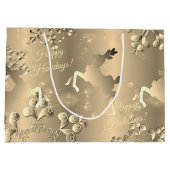 ブロンジーのトナカイと雪片あなたのグリーティングラージ ラージペーパーバッグ (裏面)