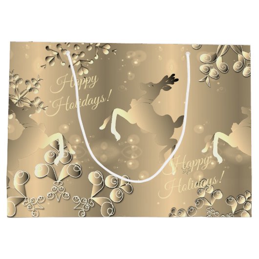 ブロンジーのトナカイと雪片あなたのグリーティングラージ ラージペーパーバッグ (裏面)