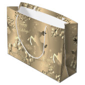 ブロンジーのトナカイと雪片あなたのグリーティングラージ ラージペーパーバッグ (裏面アングル)