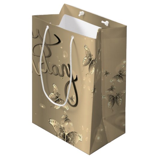 ブロンジー"ハッピーバースデー" 3D蝶 ミディアムペーパーバッグ (正面アングル)